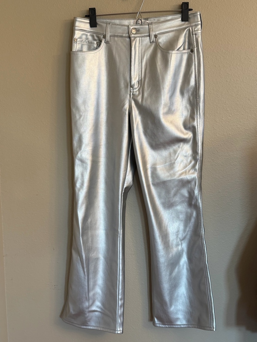 Silver Metallic Wide-Leg Jeans for Women Size 29